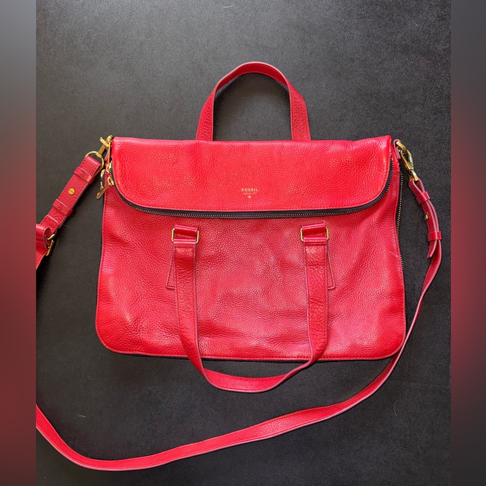 Fossil Morgan Large Red Leather Multi-Function Crossbody Bag